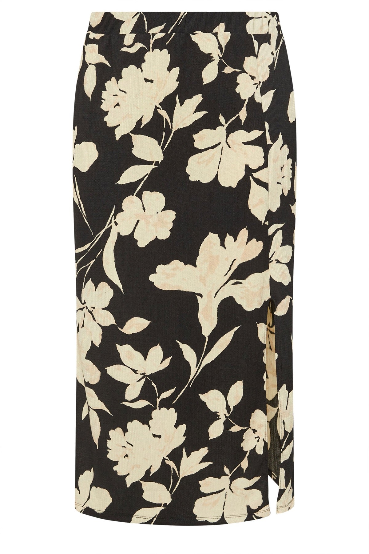 Büyük Beden Bürümcük Kumaş Yırtmaç Detaylı Beli Lastikli Etek 303769 Siyah Ekru Vervegrand