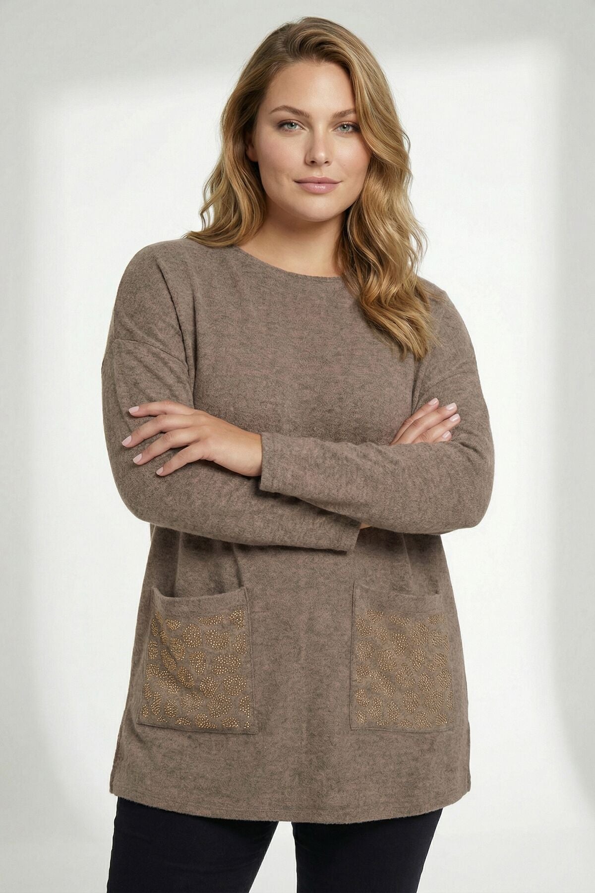 Leopar Taş İşlemeli Kahve Yumoş Kazak 285100 Vervegrand