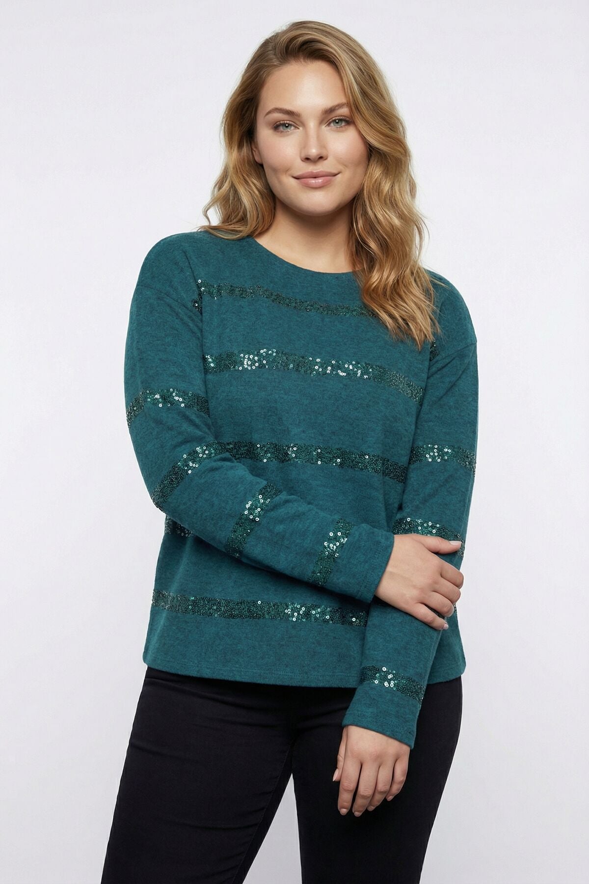 Payet Şeritli Yumoş Yeşil Kazak 502732 Vervegrand