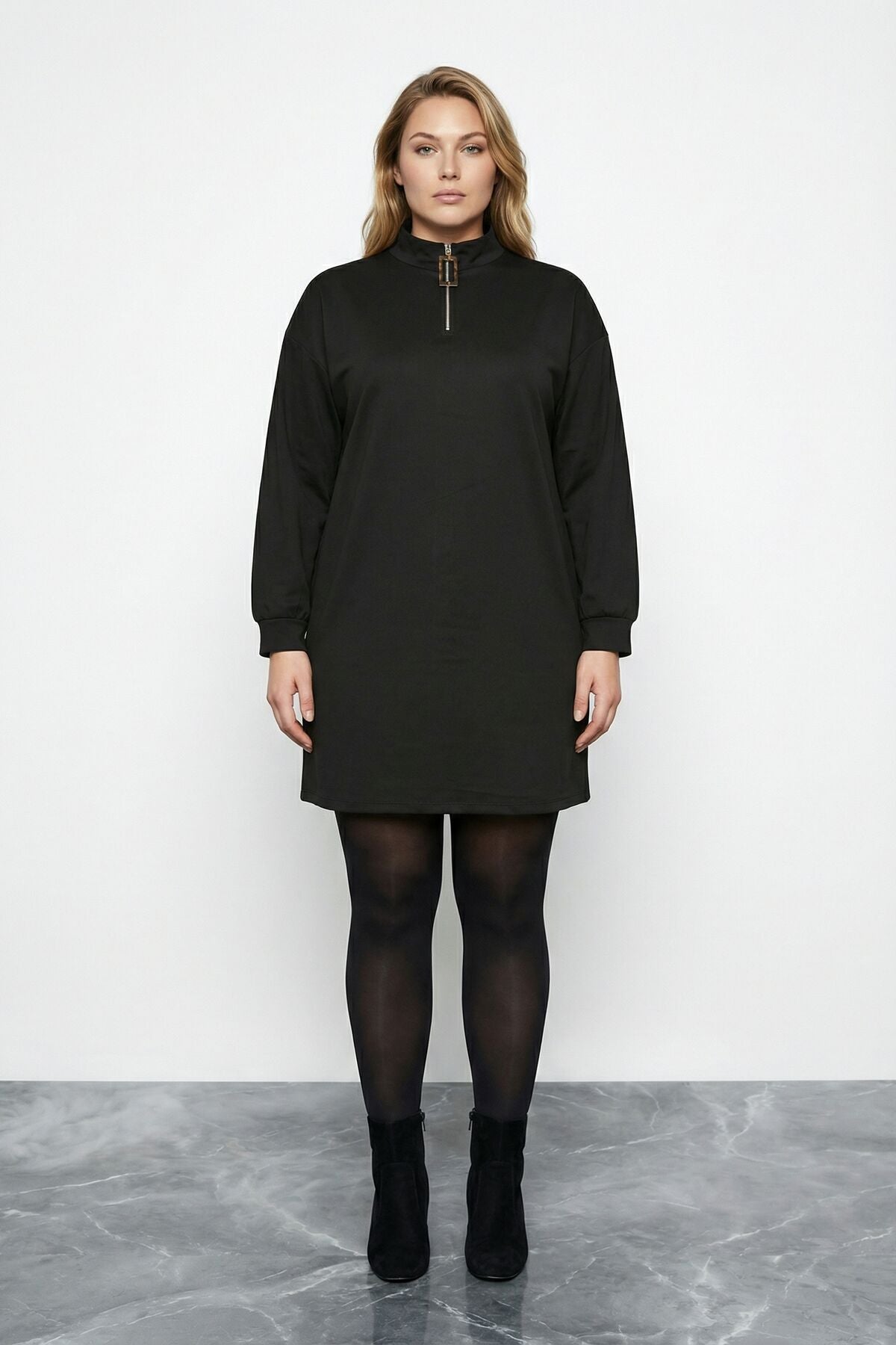 Siyah Fermuarlı Mini Elbise 304489 Vervegrand