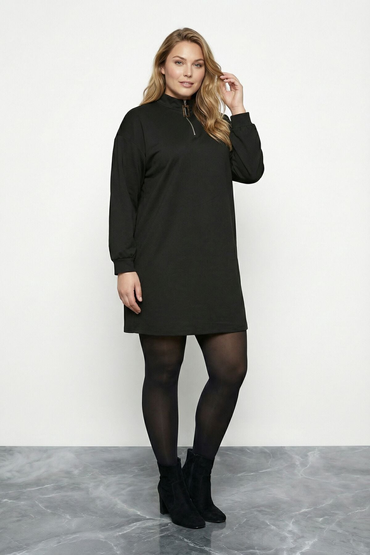 Siyah Fermuarlı Mini Elbise 304489 Vervegrand