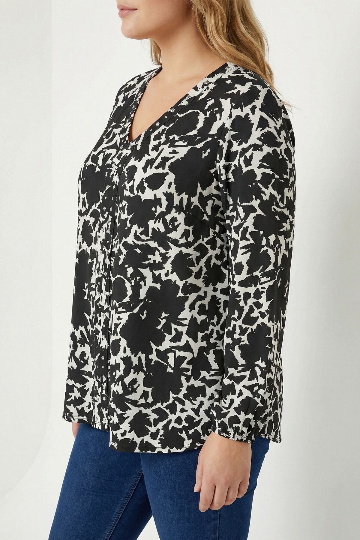 Siyah Soyut Desenli Taşlı Bluz 615712 Vervegrand