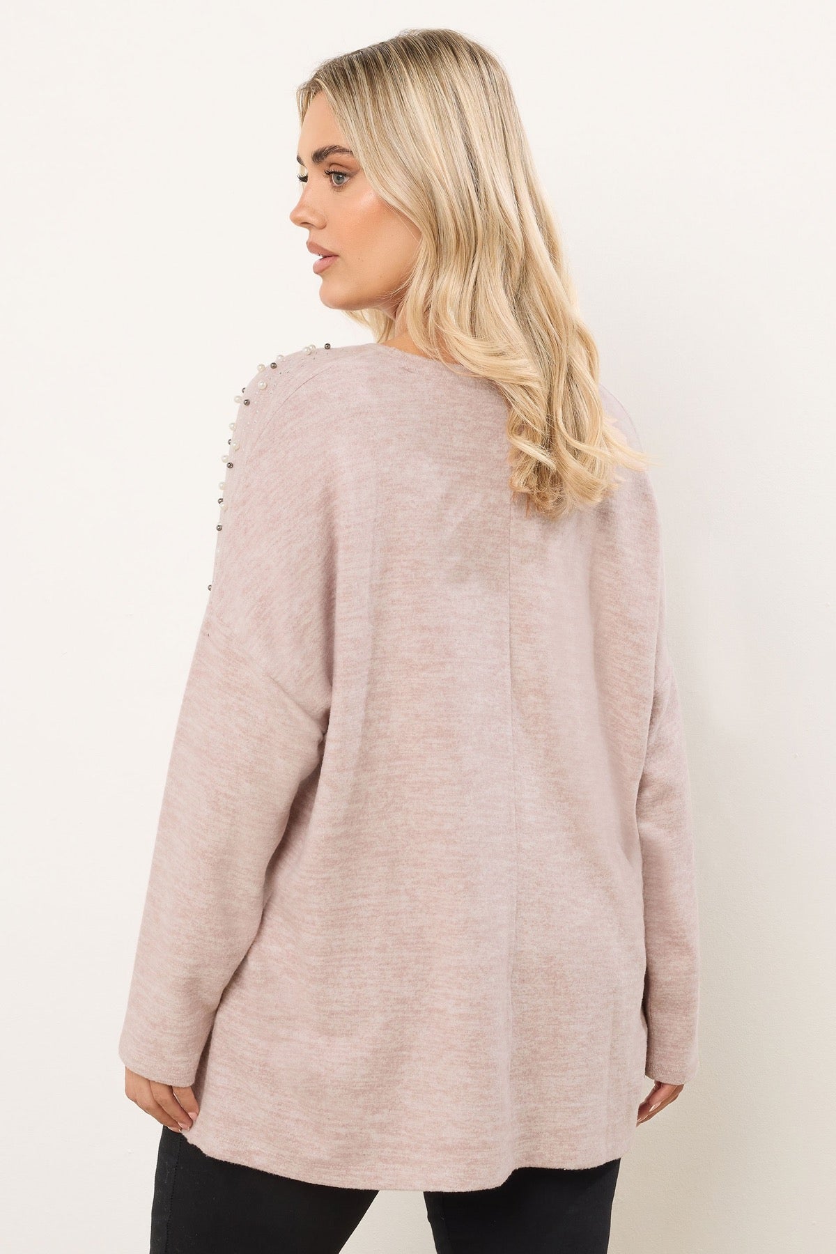 Büyük Beden V Yaka Uzun Kollu Boncuklu Peluş Sweatshirt 285055 Vervegrand