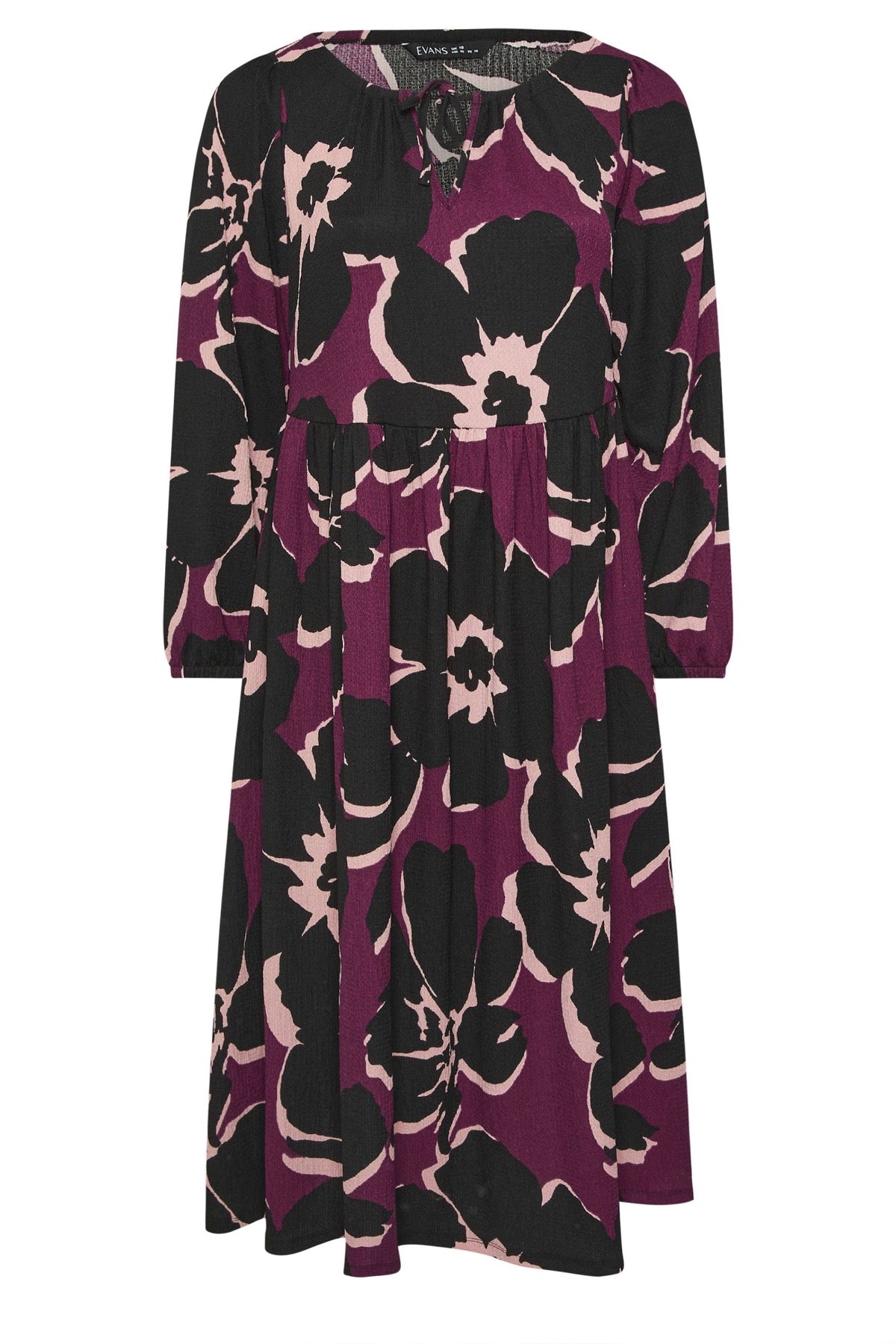 Büyük Beden V Yaka Uzun Kollu Bürümcük Kumaş Maxi Elbise 616397 Mor Vervegrand