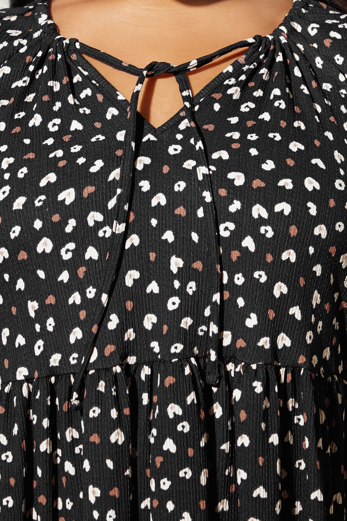 Büyük Beden V Yaka Uzun Kollu Bürümcük Kumaş Mini Elbise 303940 Vervegrand