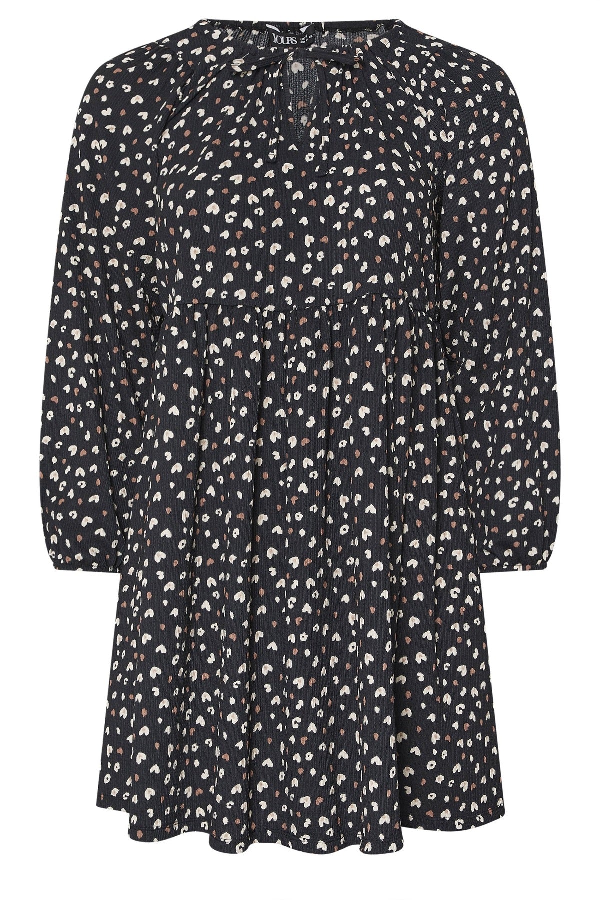 Büyük Beden V Yaka Uzun Kollu Bürümcük Kumaş Mini Elbise 303940 Siyah Vervegrand