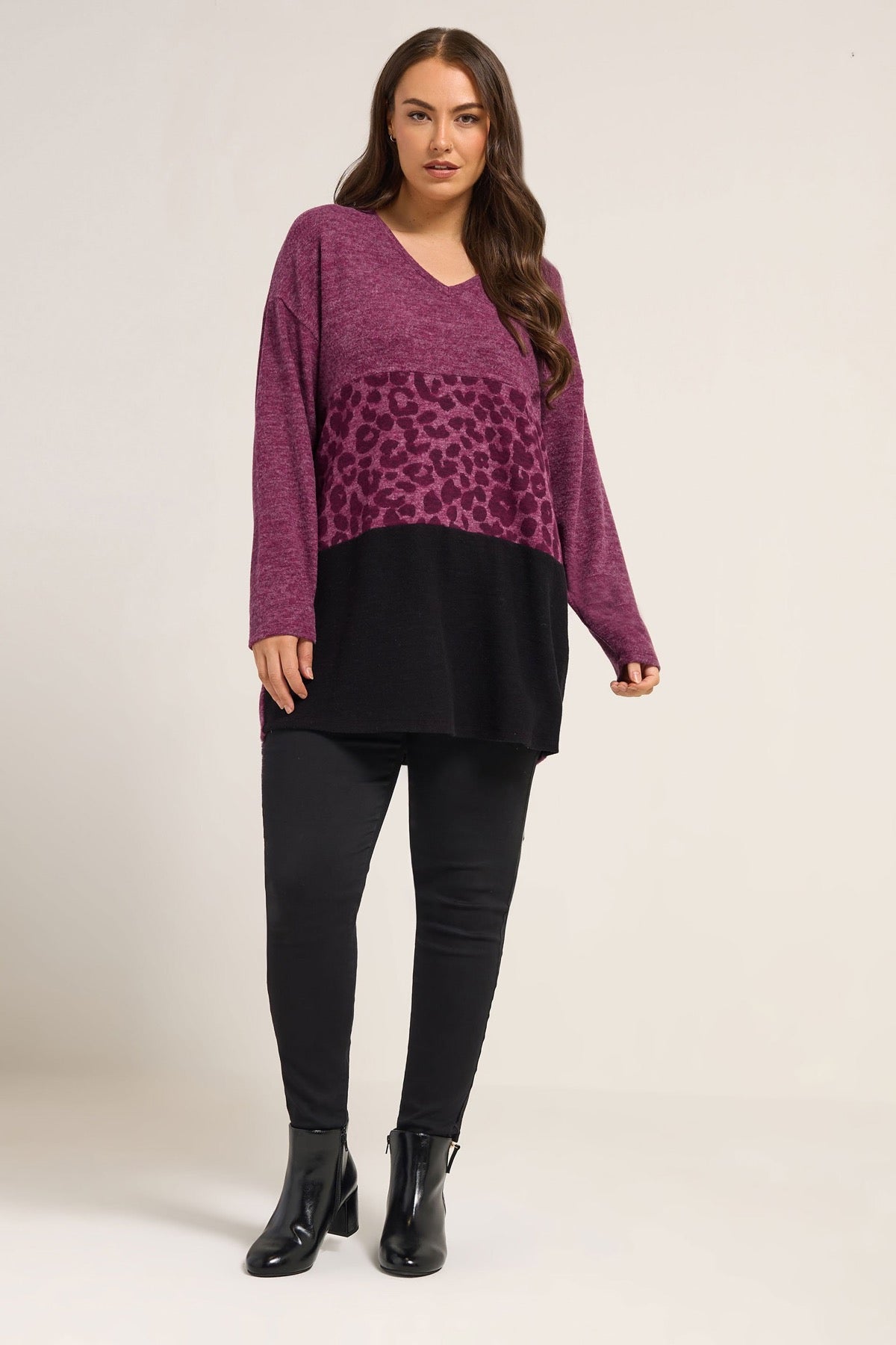 Büyük Beden V Yaka Uzun Kollu Peluş Sweatshirt 285053 Vervegrand