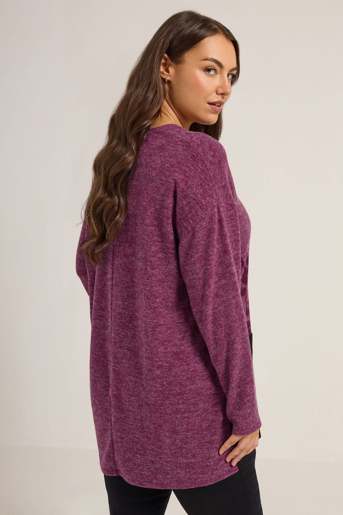 Büyük Beden V Yaka Uzun Kollu Peluş Sweatshirt 285053 Vervegrand