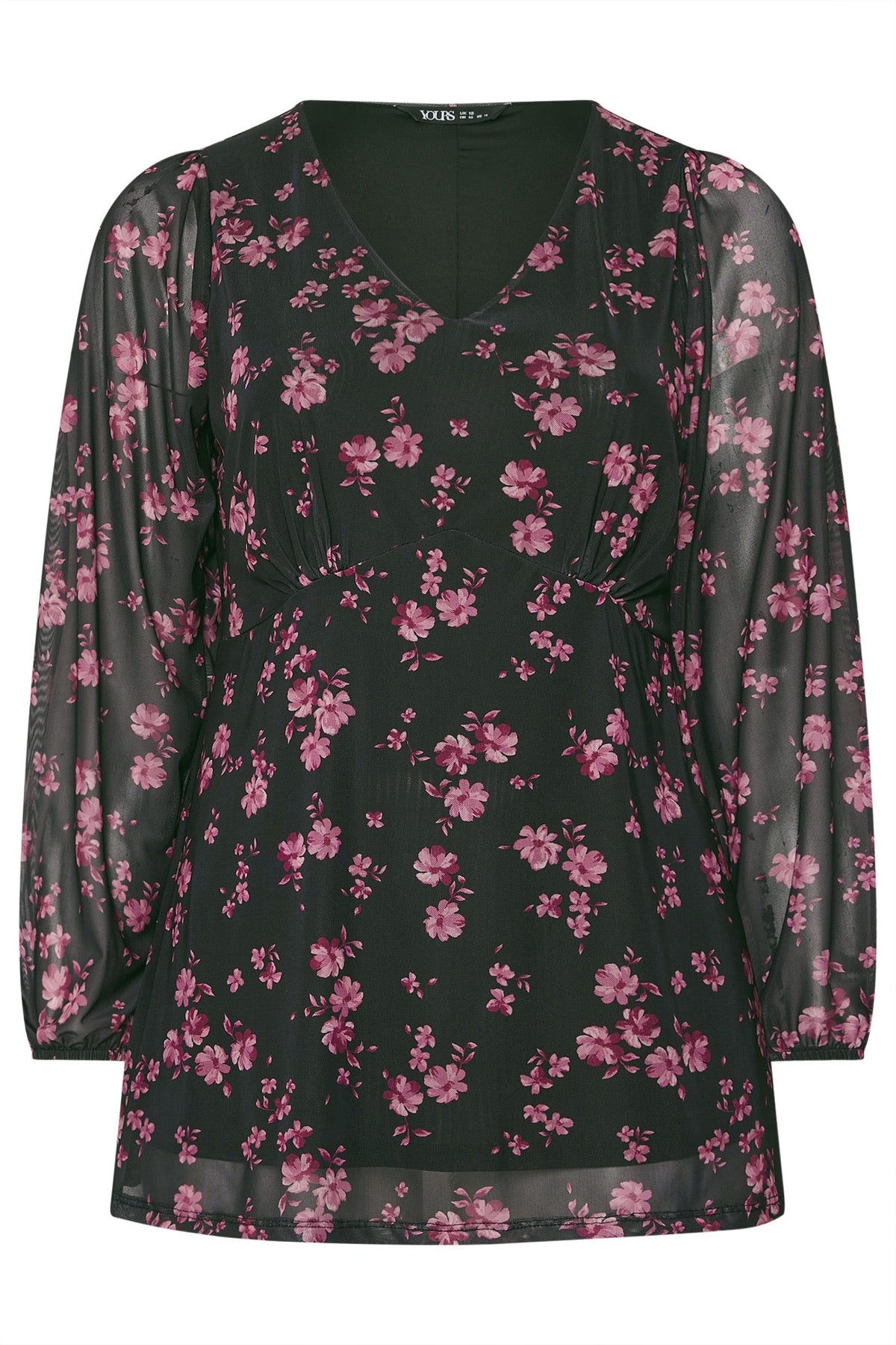 Büyük Beden V Yaka Uzun Kollu Tül Detaylı Astarlı Bluz 322995 Siyah Vervegrand