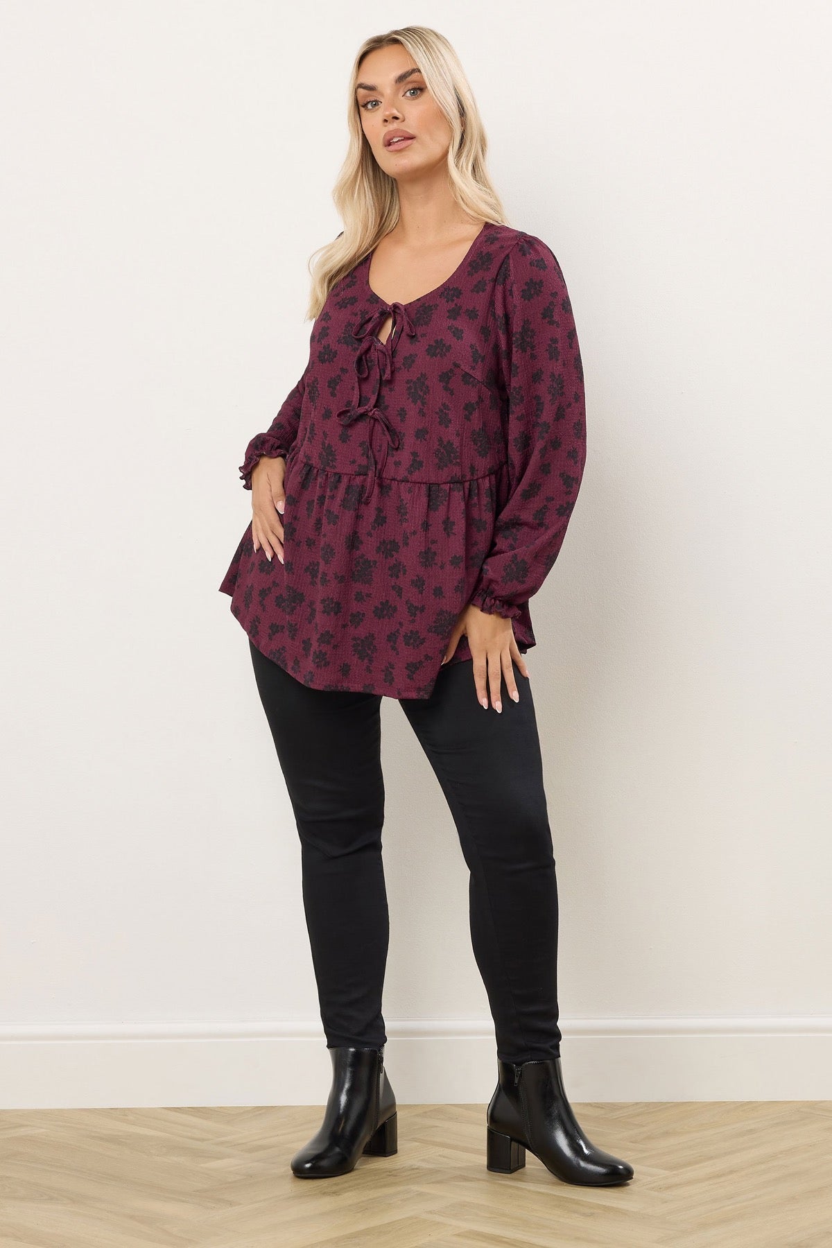 Büyük Beden Yaka Detaylı Uzun Kollu Bürümcük Kumaş Bluz 323003 Vervegrand