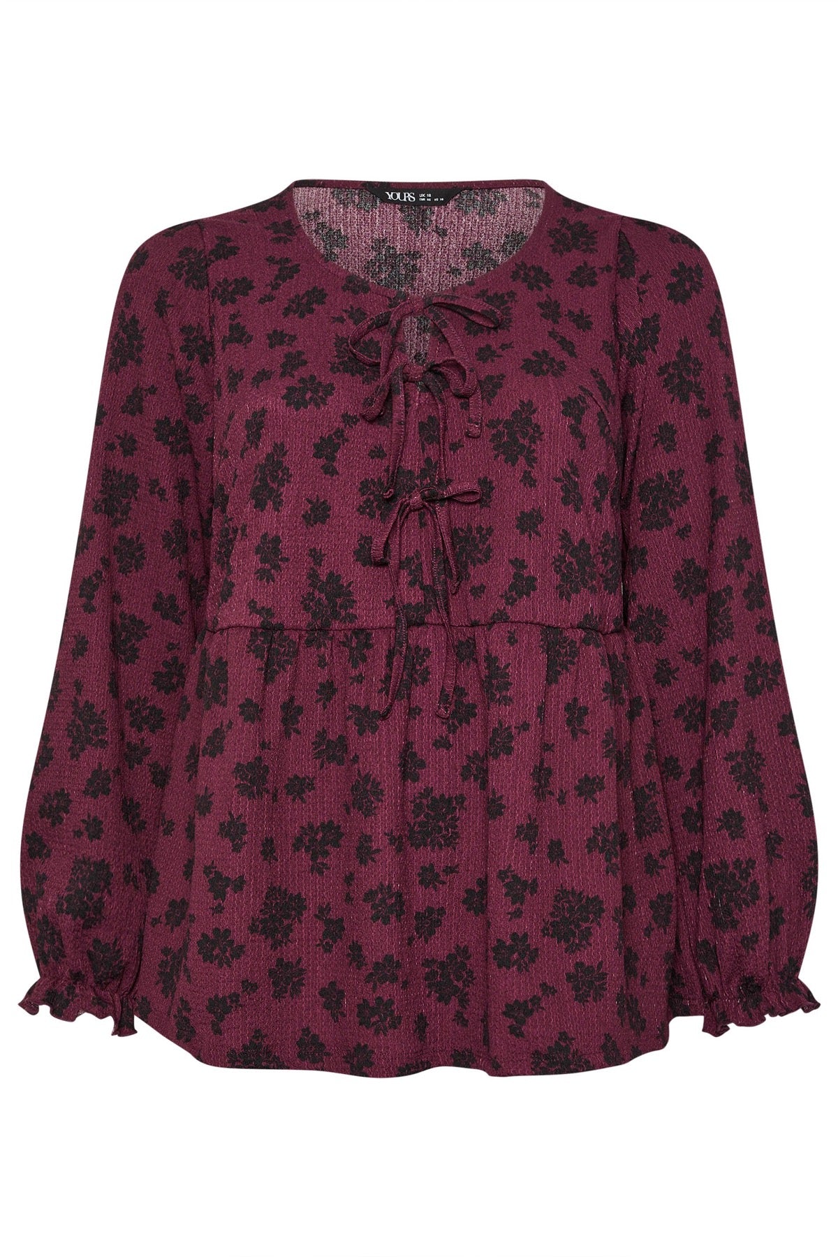 Büyük Beden Yaka Detaylı Uzun Kollu Bürümcük Kumaş Bluz 323003 Mürdüm Vervegrand