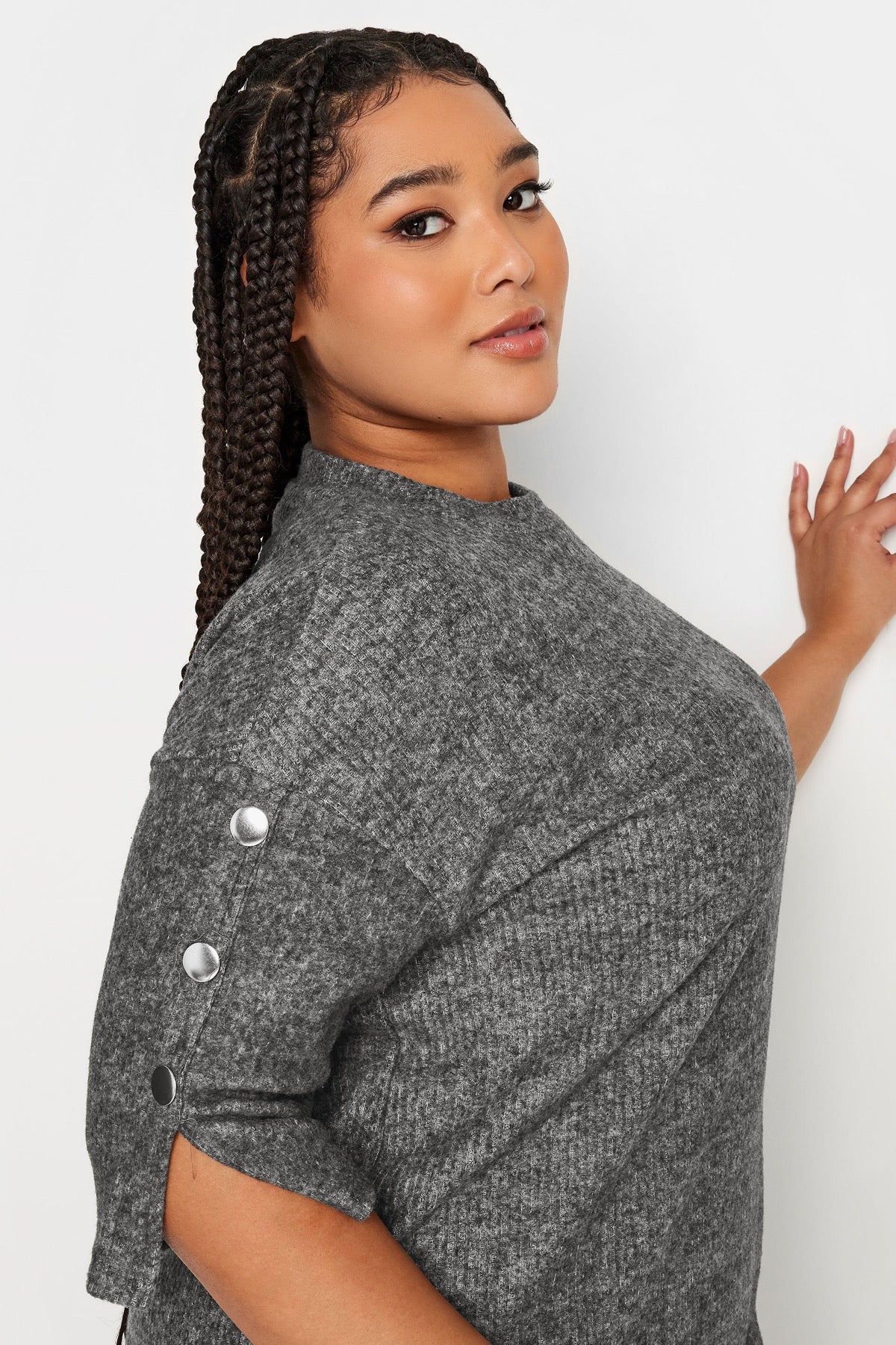 Büyük Beden Yarım Balıkçı Yaka Yarım Kollu Fitilli Elbise 302854 48 Gri Vervegrand