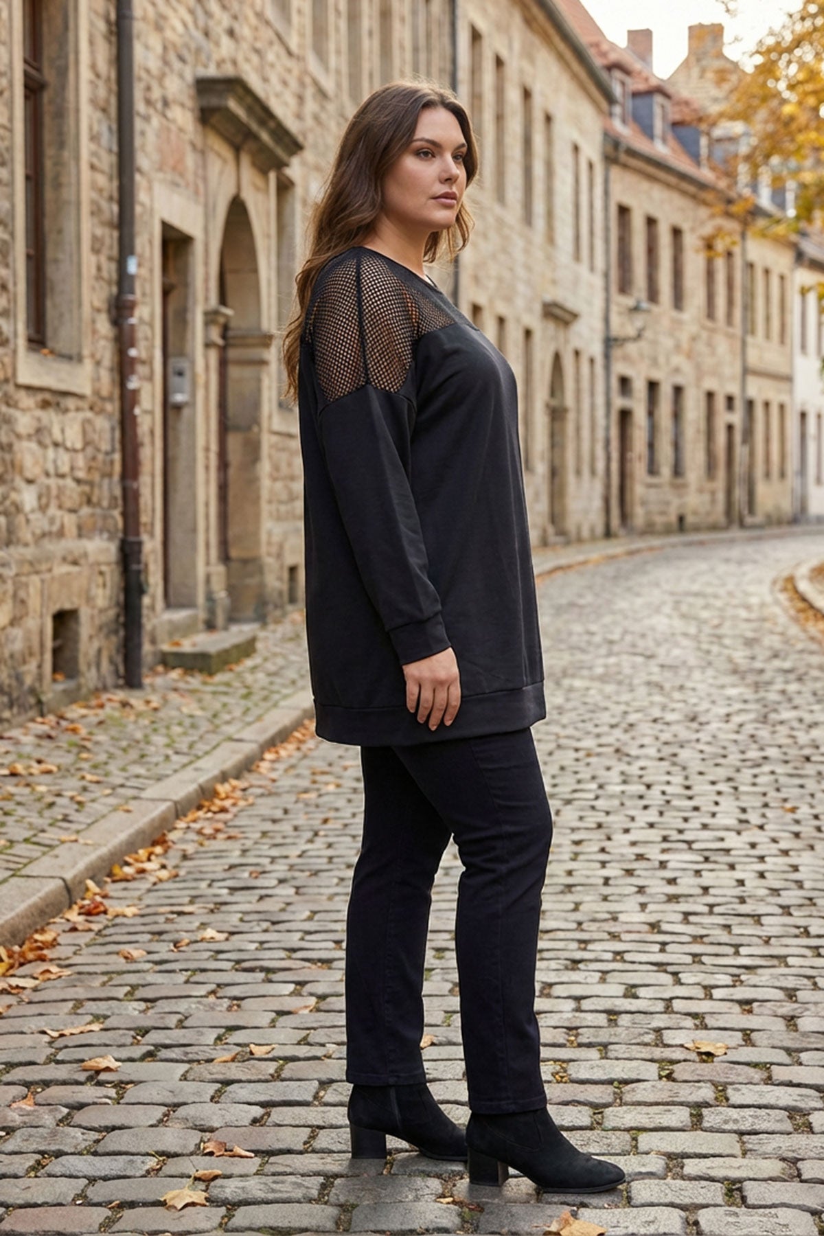 Büyük Beden Siyah Sweatshirt Omuz Detaylı