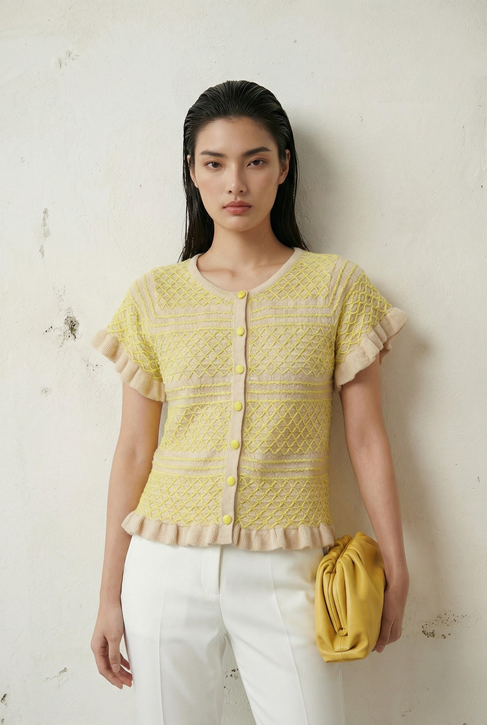 Diamond Lattice Ruffle Cardigan