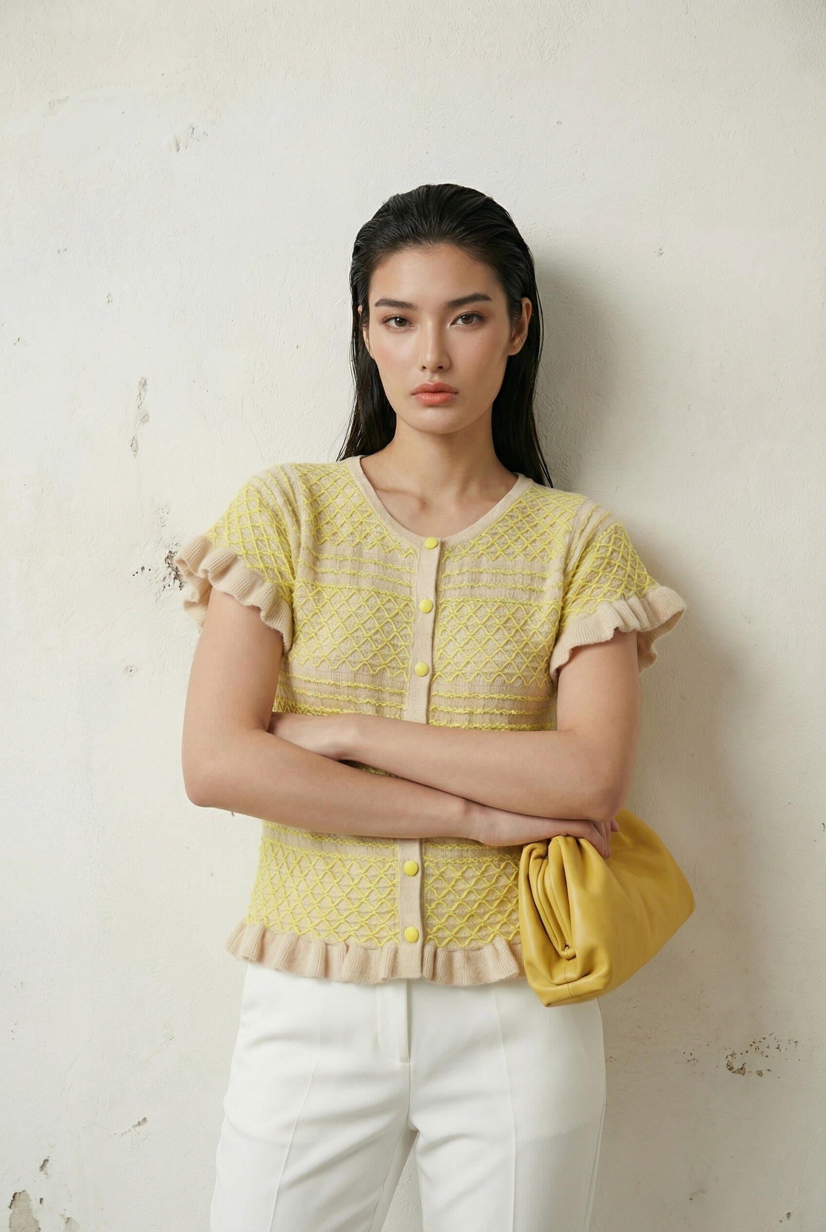 Diamond Lattice Ruffle Cardigan