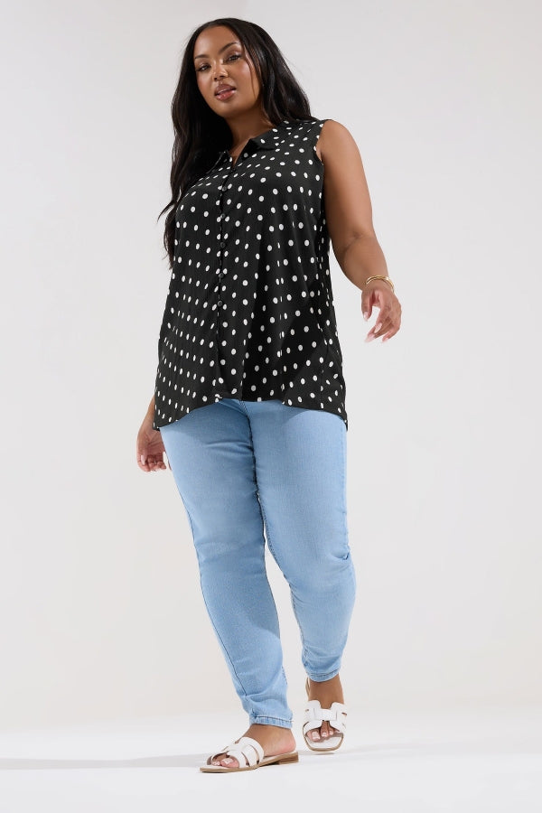 Büyük Beden Polo Yaka Sıfır Kol Düğmeli Puantiyeli T-shirt 303958 T-shirt Vervegrand