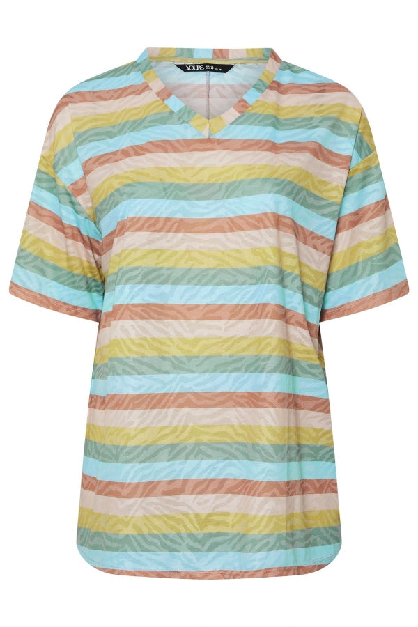 Büyük Beden V Yaka Çizgili Zebra Desenli T-shirt 303953 T-shirt Vervegrand