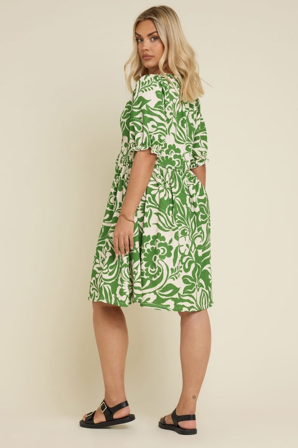 Büyük Beden Yakası Büzgülü Çiçek Desenli Mini Elbise 304112 Elbise Vervegrand