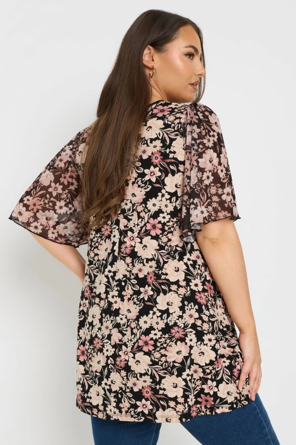 Büyük Beden Kısa Tül Kollu V Yaka Önü Pileli Bluz 321996 Vervegrand