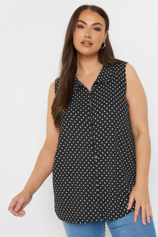 Büyük Beden Polo Yaka Sıfır Kol Düğmeli Puantiyeli T-shirt 303957 T-shirt Vervegrand