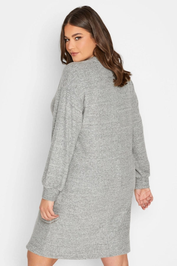 Büyük Beden Likralı Uzun Kollu Yuvarlak Yaka Triko Elbise 301736 Vervegrand