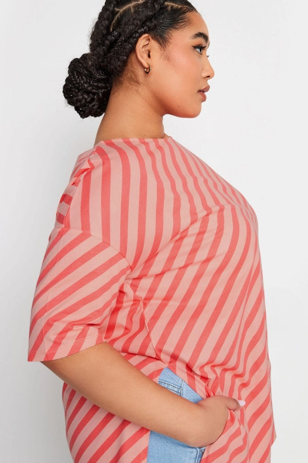 Büyük Beden Bisiklet Yaka Kısa Kollu Yırtmaç Detaylı T-shirt 303127 Vervegrand