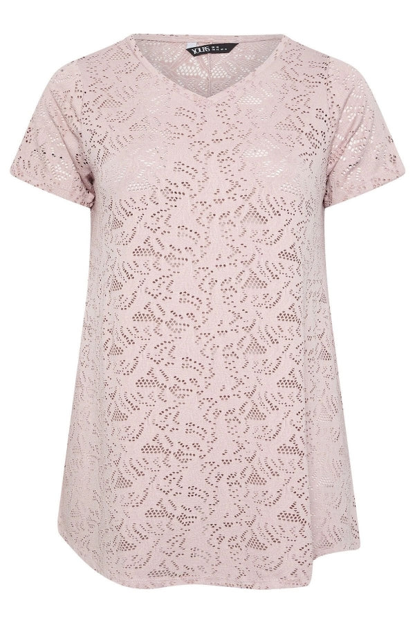 Büyük Beden V Yaka Kolsuz Astarsız Dantel T-shirt 304090 Vervegrand