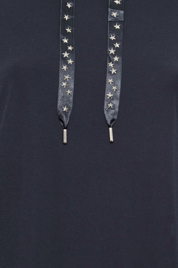 Büyük Beden Yıldız İşlemeli İpli Yaka Uzun Kesim Sweatshirt 301639 Vervegrand