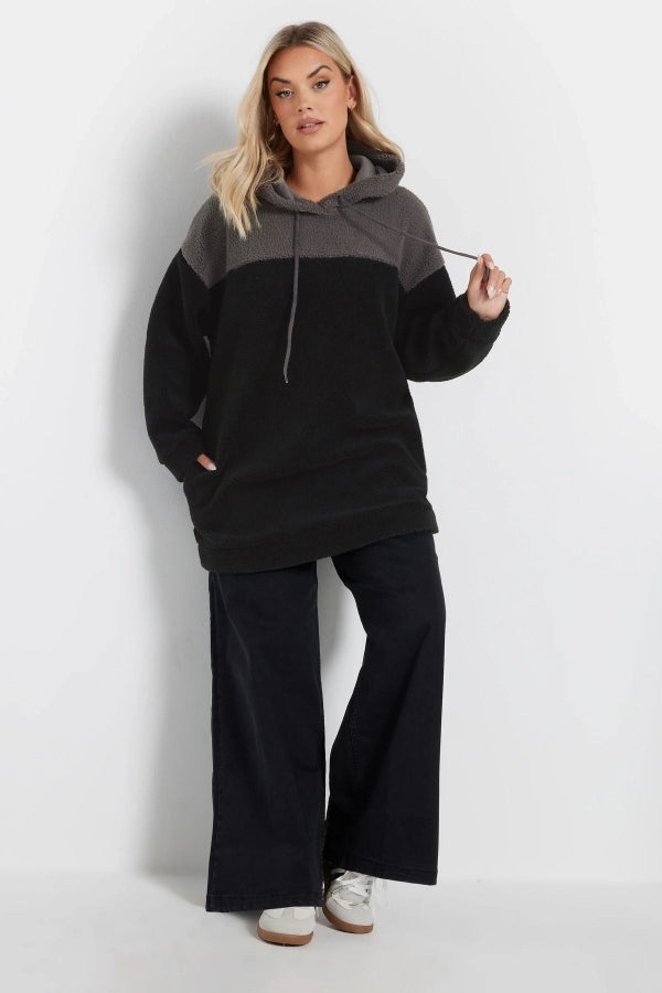 Büyük Beden Uzun Kollu Kapüşonlu ve Cepli Peluş Sweatshirt 303790 Vervegrand