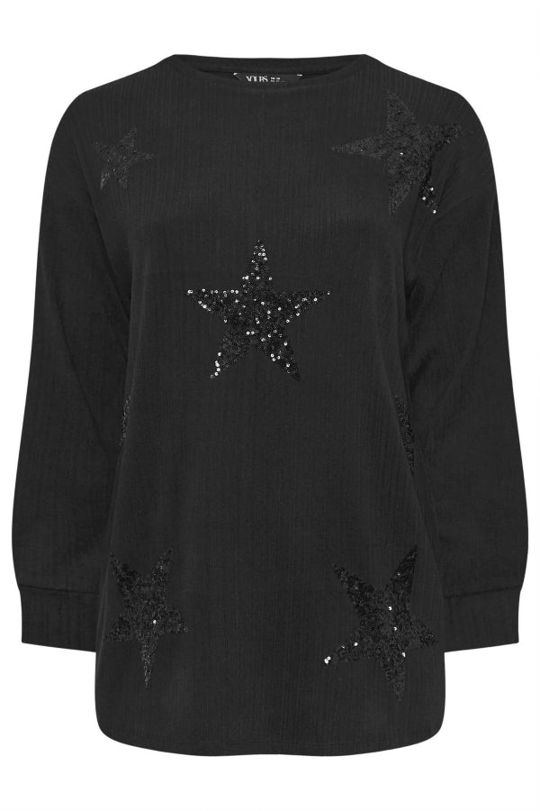 Büyük Beden Uzun Kollu Payet İşlemeli Bisiklet Yaka Sweatshirt 303789 Vervegrand