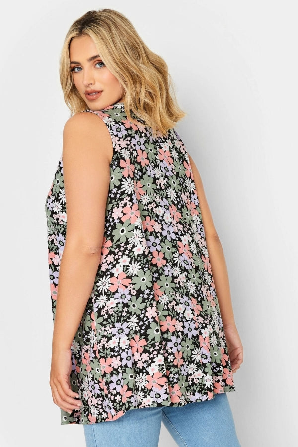 Büyük Beden Sıfır Kol V Yaka Çiçek Desenli Bluz 302384 Vervegrand