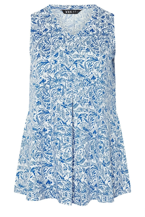 Büyük Beden V Yaka Önü Pileli Kolsuz Çiçek Desenli T-shirt 322684 Vervegrand