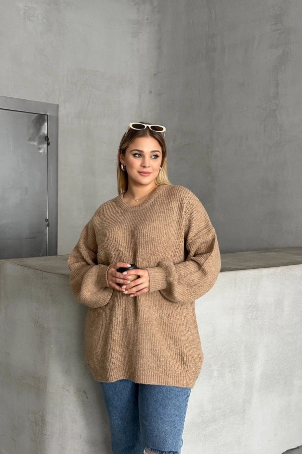 Büyük Beden Bisiklet Yaka Uzun Kollu Triko Kazak 302343 Vervegrand