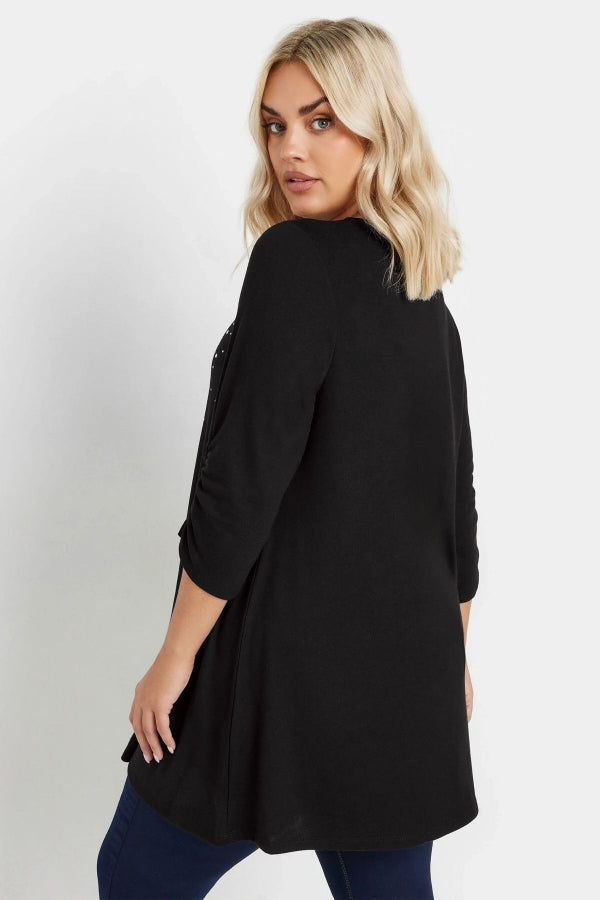 Büyük Beden V Yakası Taş İşlemeli Kolları Büzgülü Bluz 322223 Vervegrand