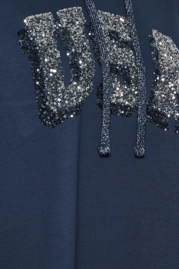 Büyük Beden Kapüşonlu Payetli Asimetrik Uzun Kesim Sweatshirt 301768 Vervegrand