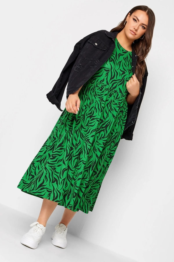 Büyük Beden Zebra Desenli Bisiklet Yaka Kısa Kollu Elbise 137593 Vervegrand