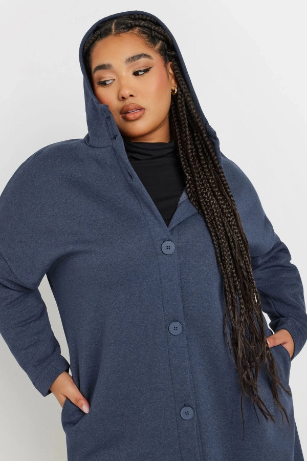 Büyük Beden Kapüşonlu Cepli Önü Düğme Kapamalı Uzun Ceket 303763 Vervegrand