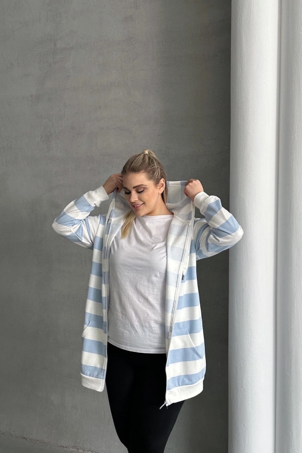 Büyük Beden Uzun Kollu Kapüşonlu Cepli Fermuarlı Hırka 74-104 Vervegrand