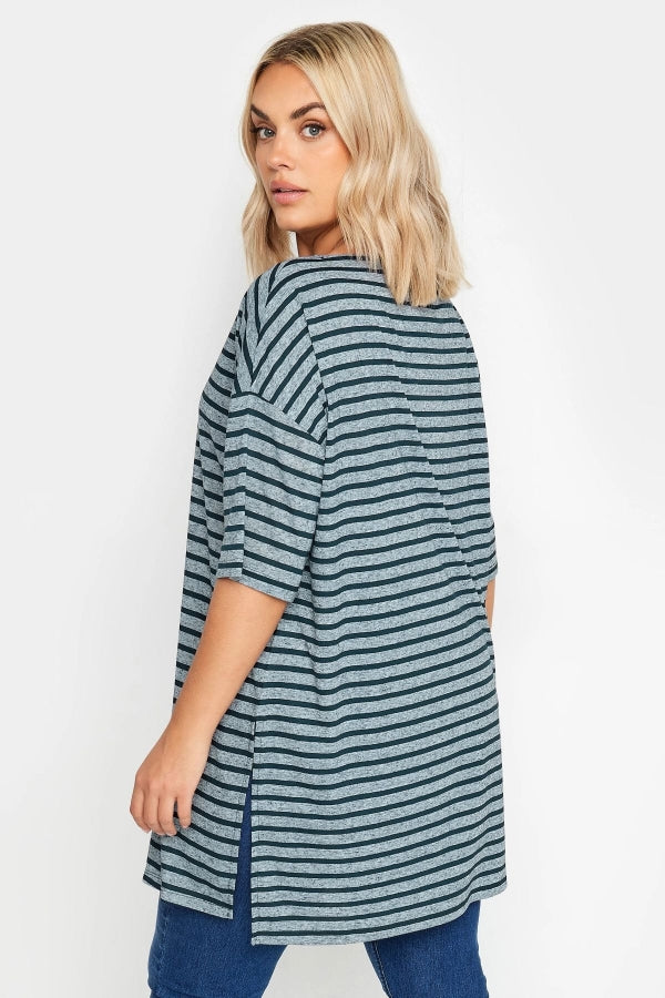 Büyük Beden Kayık Yaka Yarım Kollu Yırtmaç Detaylı Oversize T-shirt 303216 Vervegrand