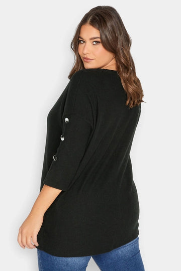 Vervegrand büyük beden düğme detaylı siyah bluz yan profil
