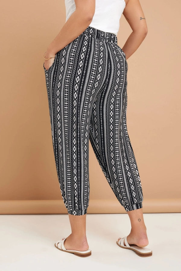 Büyük Beden Beli Lastikli Cepli Desenli Şalvar Pantolon 145265 Vervegrand