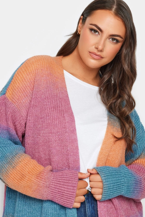 Büyük Beden Renk Geçişli Uzun Kollu Midi Boy Triko Hırka 302313 Vervegrand