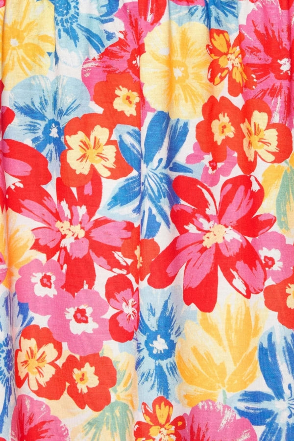 Büyük Beden Kolları Fırfır Detaylı Çiçek Desenli Kısa Elbise 215513 Vervegrand