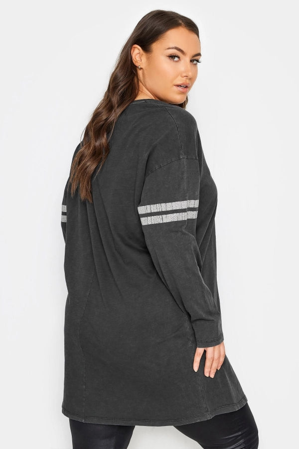 Büyük Beden Bisiklet Yaka Uzun Kollu Baskılı Yıkamalı T-shirt 302843 Vervegrand