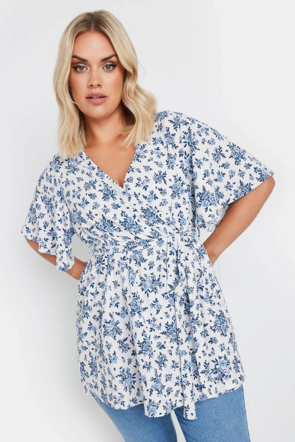 Büyük Beden V Yaka Bağlama Detaylı Desenli Kruvaze Bluz 321934 Vervegrand