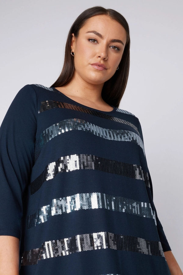 Büyük Beden Bisiklet Yaka Payet İşlemeli Yarım Kol Bluz 615141 Vervegrand