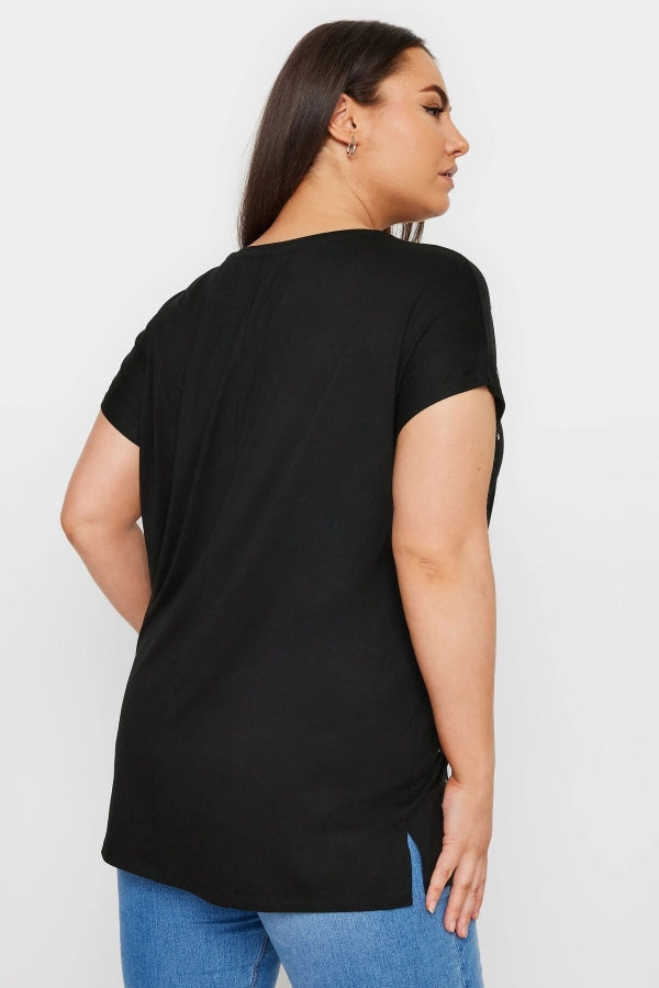 Büyük Beden Bisiklet Yaka Kısa Kollu Yıldız Zımbalı T-shirt 303260 Vervegrand