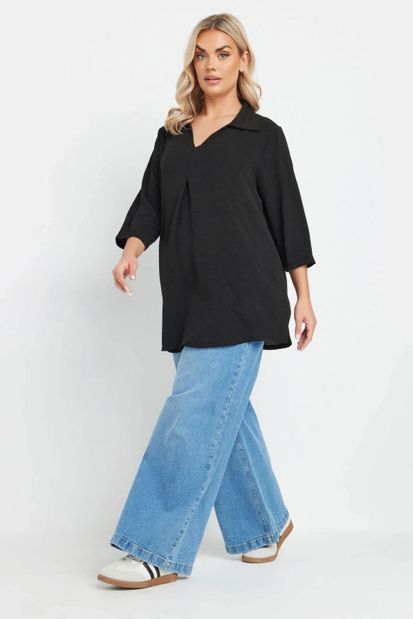 Büyük Beden V Gömlek Yaka Yarım Kollu Salaş Bluz 303922 Vervegrand