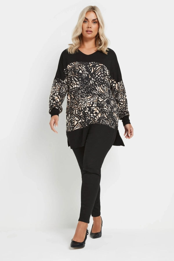 Büyük Beden V Yaka Uzun Kollu Bileği Lastikli Yırtmaçlı Bluz 303724 Vervegrand