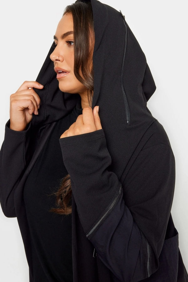 Büyük Beden Kapüşonlu Fermuar Detaylı Cepli Asimetrik Kesim Uzun Hırka 302716 Vervegrand